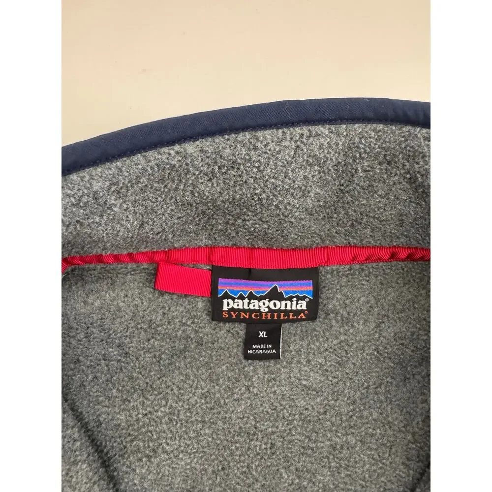 Patagonia Synchilla Fleece Pullover XL Gray Navy Snap-T Chest Pocket